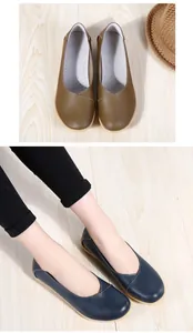 Genuine leather flat loafers for women featuring soft soles and comfortable fit