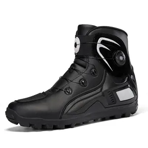 Zapatos Profesionales de Motocicleta para Hombre con Hebilla Giratoria Botas de Carreras Impermeables Antideslizantes Equipo de Protección Cuatro Estaciones