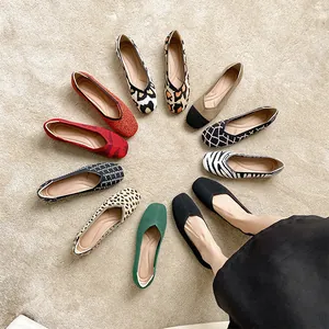 Stylish knitted square toe flats in various animal prints and solid colors
