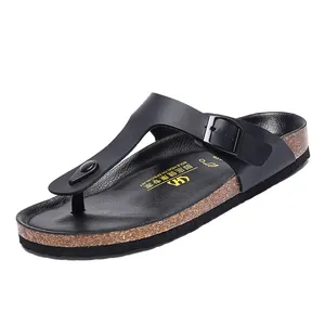 Freizeitsandalen mit T-Steg und Korkfußbett, verstellbare Schnalle für Damen und Herren