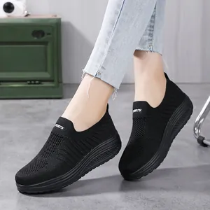 All-black women's walking shoes featuring a thick rocker sole for all-day comfort