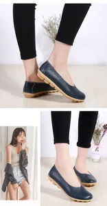 Collage showing dark blue leather loafers with soft rubber soles and a lifestyle shot