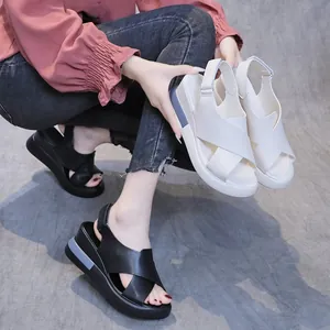 Women's casual platform wedge sandals with soft leather and peep toe design