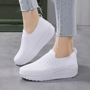 Breathable white knit rocker bottom walking shoes for women for work and walking