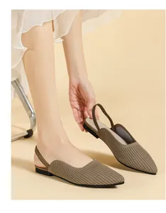 Knit pointed toe slingback flats for women with breathable mesh texture and soft sole