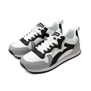 Stylish women's retro casual running sneakers in white black and grey patchwork style