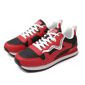 Retro women's red and black casual running sneakers with breathable mesh and white laces