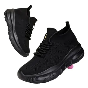 Unisex black flyknit sock sneakers with breathable mesh and stylish thick platform soles