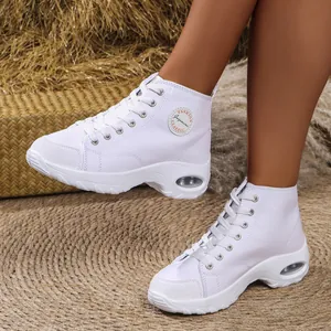 Stylish white high-top canvas sneakers with air cushion sole for women's casual wear.