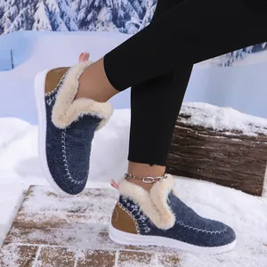 Detail view of cozy women's winter cotton shoes with soft plush faux fur lining