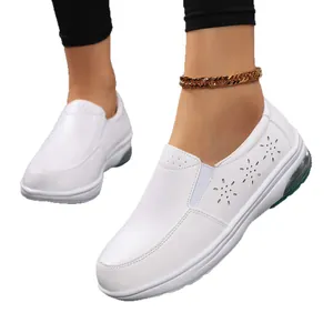 Breathable white nurse shoes with air cushion and slip-on design for medical work comfort