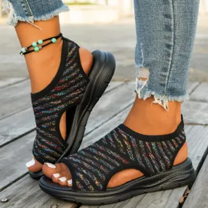 Damen Sommer Netz Peep Toe Sandalen Lässige Regenbogenstreifen Dicke Weiche Sohle Slides Atmungsaktive Verschleißfeste Strand Sandalen Übergröße