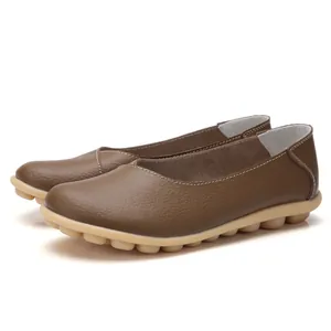 Women Cowhide Leather Loafers Comfortable Flat Shoes Slip-On Soft Sole Moccasins Casual Maternity Walking Shoes Plus Size