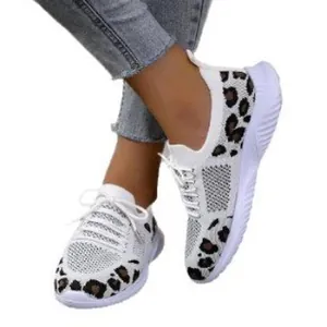 Lightweight women's breathable flyknit sneakers with stylish leopard print