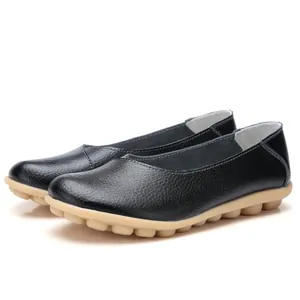 Comfortable black pebbled leather flat loafers with soft non-slip rubber sole