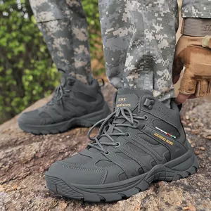 Men's mid-cut outdoor hiking boots in charcoal grey for rugged trekking and tactical training