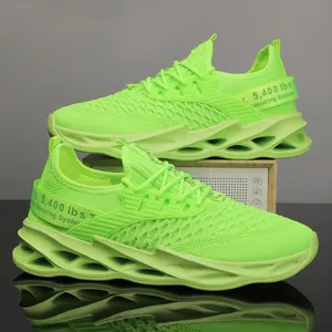 Neon groene blade hardloopschoenen met ademend flyknit mesh en unieke holle zolen