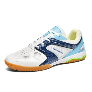 Chaussures professionnelles de badminton et tennis de table pour hommes en blanc et bleu