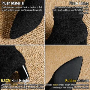 Zwarte pluchen enkellaarsjes met puntige neus, 5,5 cm blokhak en antislip rubberen zool