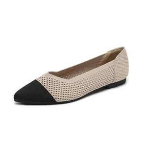 Pointed-toe knit flats for women with breathable mesh and stylish two-tone finish