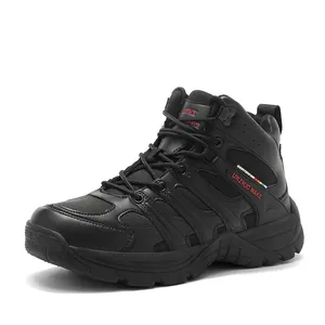 Men's black mid-top hiking boots designed for outdoor trekking and tactical training