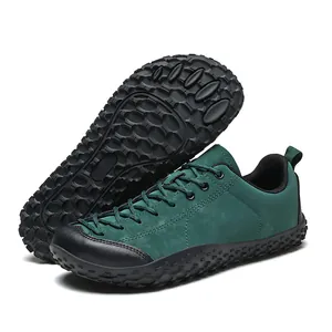 Green outdoor barefoot minimalist shoes with wide toe box and anti-slip rubber sole
