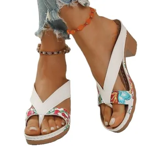 Stylish floral print wedge thong sandals for women featuring elegant high heel comfort