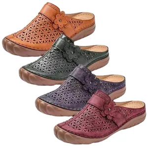 Comfortable hollow-out thick-soled women's clogs with flower accents in four colors