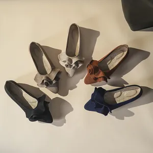 Damen Koreanisch Flyknit Ballerinas Atmungsaktiv Rüschen Spitz Freizeitschuhe Komfortable Weiche Sohle Loafer Für Büro Alltag