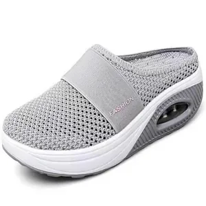Women's Breathable Mesh Mules Clogs Platform Air Cushion Slippers Casual Round Toe Wedges Outdoor Summer Shoes For Women