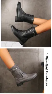 Détails des bottines Martin pour femmes en noir et gris avec lacets et fermetures éclair