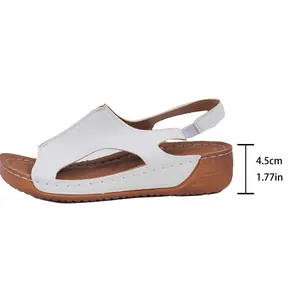 Women's stylish white wedge sandals with 4.5cm thick sole and comfortable slingback strap