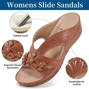 Cómodas sandalias de plataforma para mujer con flores y una plantilla acolchada.