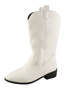 Side detail view of a white Western cowboy boot featuring elegant decorative stitching.