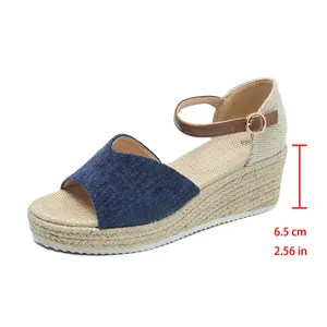 Détail des sandales à talons compensés bleu marine pour femmes avec talon de 6,5 cm