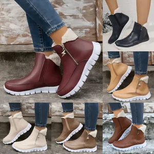 Women's warm fleece-lined winter snow boots with platform sole and side zipper, 6 colors
