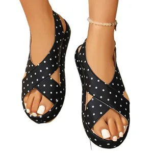 Stylish black and white polka dot platform sandals with soft soles for summer comfort