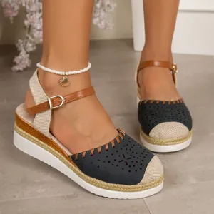Sandali con Zeppa Donna Estivi Chiusi Davanti Intagliati Scarpe Platform Romane con Fibbia Traspiranti Casual Espadrillas
