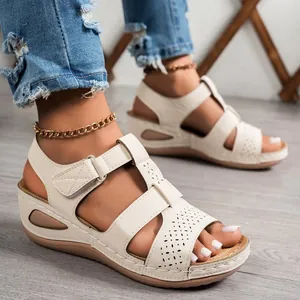 Sandali con Zeppa e Plateau da Donna Cuciture Incrociate a Intaglio Sandali da Spiaggia Casual Scarpe a Punta Rotonda per Donna
