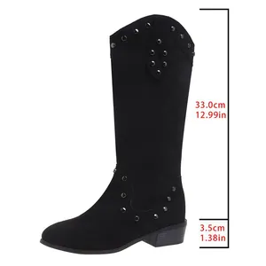 Black pointed toe mid-calf boot measurements showing 33cm shaft height and 3.5cm chunky heel