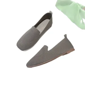 Women's breathable knitted square toe flat loafers in grey with soft flexible sole