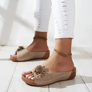 Women's Hollow Out Wedge Sandals Floral Platform Slippers Open Toe Summer Beach Shoes Casual Comfortable Slides Sandals