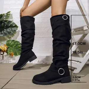 Stivali Slouchy da Donna Retro a Metà Polpaccio Cowboy Con Fibbia Scamosciato Sintetico PU Pelle Antiscivolo Autunno Inverno