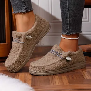 Casual women's warm fuzzy loafers with plush lining and thick comfortable sole for winter