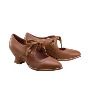 Elegant brown lace-up high heels with hollow-out design for women, 2025 autumn style