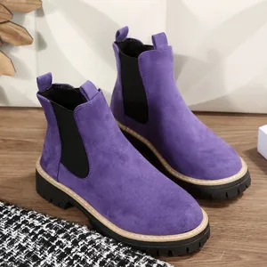 Stivaletti Chelsea in pelle scamosciata viola con suola spessa