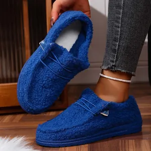 Women's Winter Warm Faux Fur Lining Snow Boots Preppy Style Slip-On Flat Fleece Cotton Shoes Casual Outdoor Home Loafers