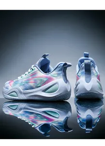 Side profile of breathable mesh basketball shoes with vibrant pink accents and reflection