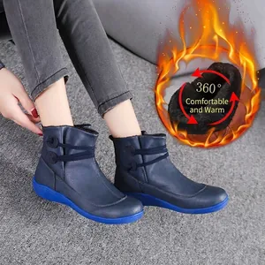 Klassische dunkelblaue Martin-Stiefeletten für Damen mit warmem Plüschfutter innen