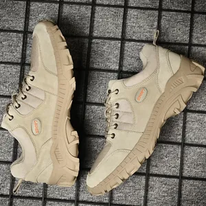 Professional men's khaki outdoor hiking shoes with durable non-slip rubber soles for trekking